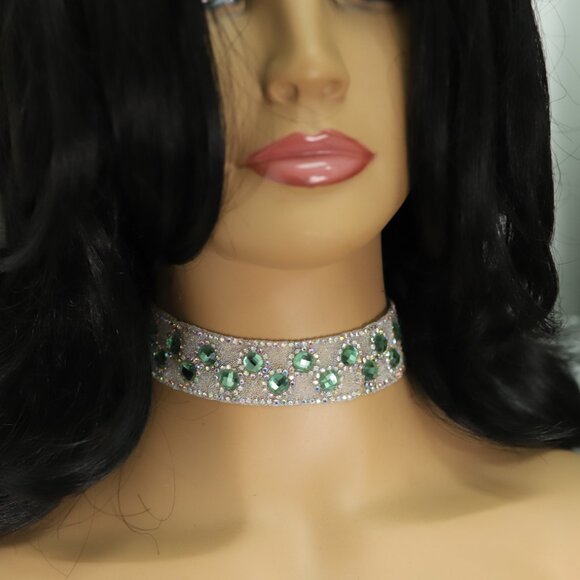 Sparkly Green Choker Necklace Adjustable Length Rhinestone Chokers  (#72) - Picture 8 of 12